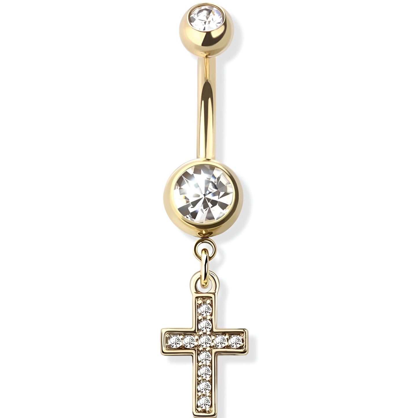 Simple Gem Cross Belly Bar