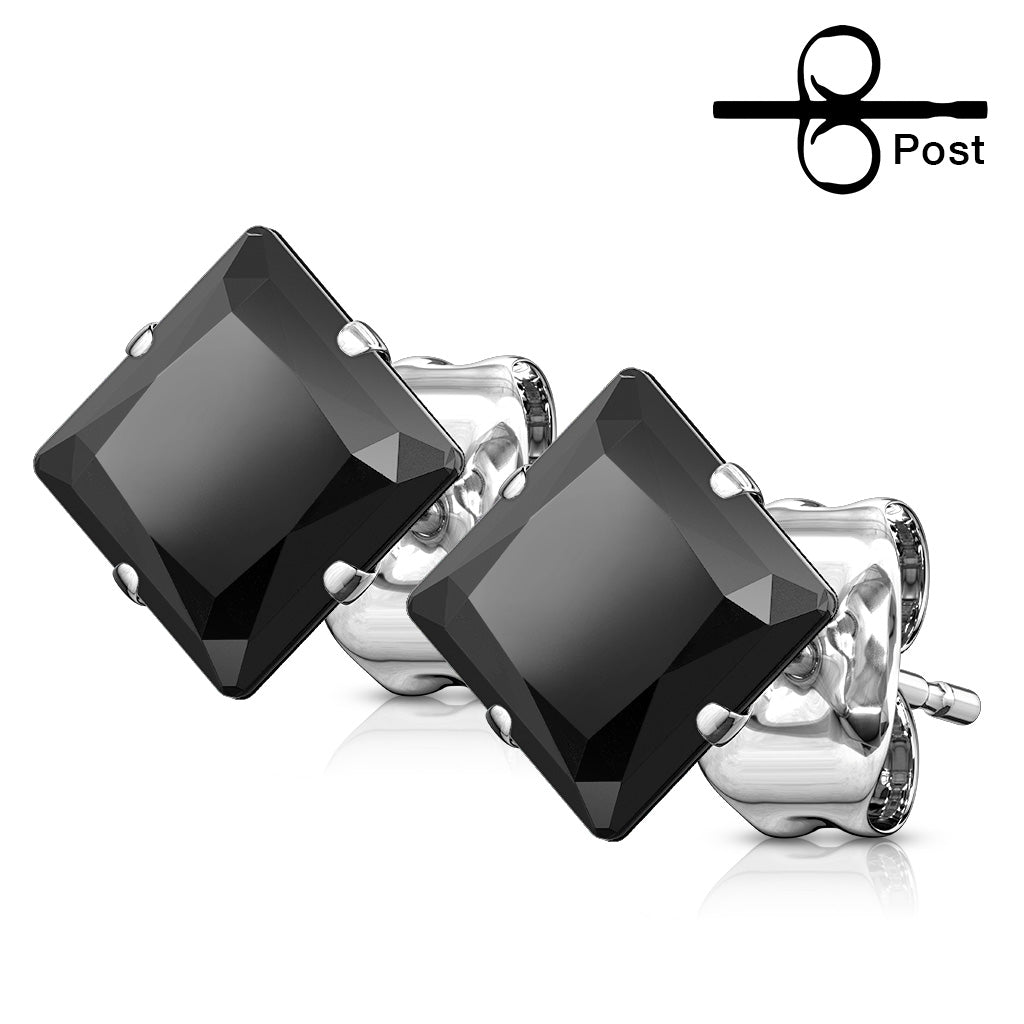 Prong Set Square CZ Surgical Steel Stud Earrings