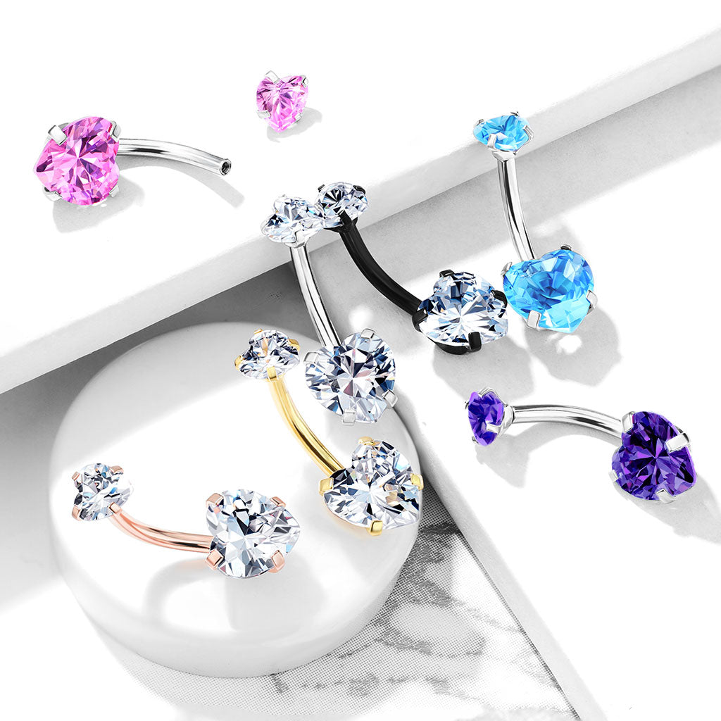 Internal Thread Top Double Heart Belly Bar