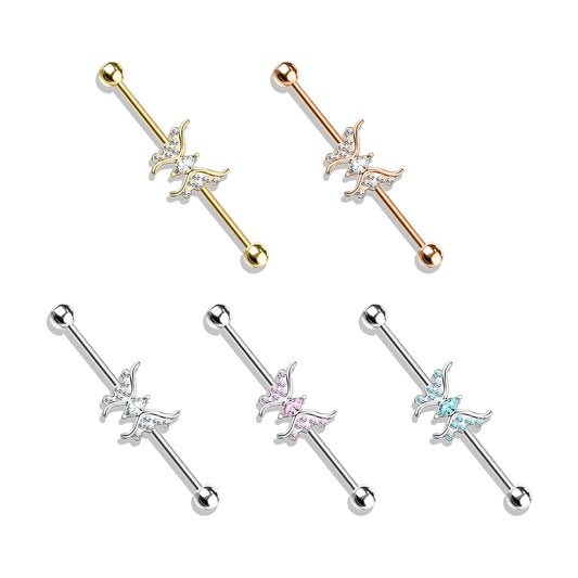 Marquise Crystal Center Crystal Paved Butterfly 316L Surgical Steel Industrial Barbell