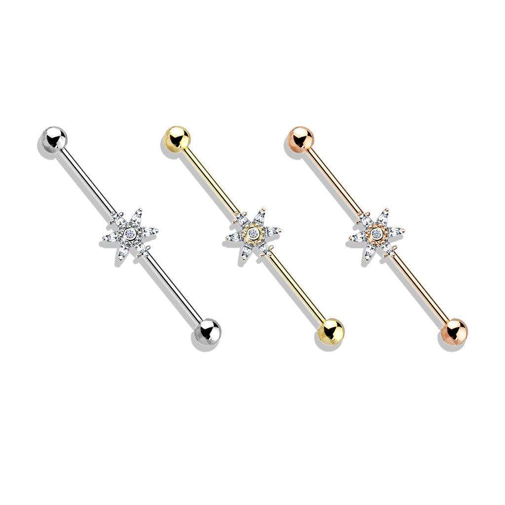 6 Princess Cut CZ Petal Flower  Industrial Bar