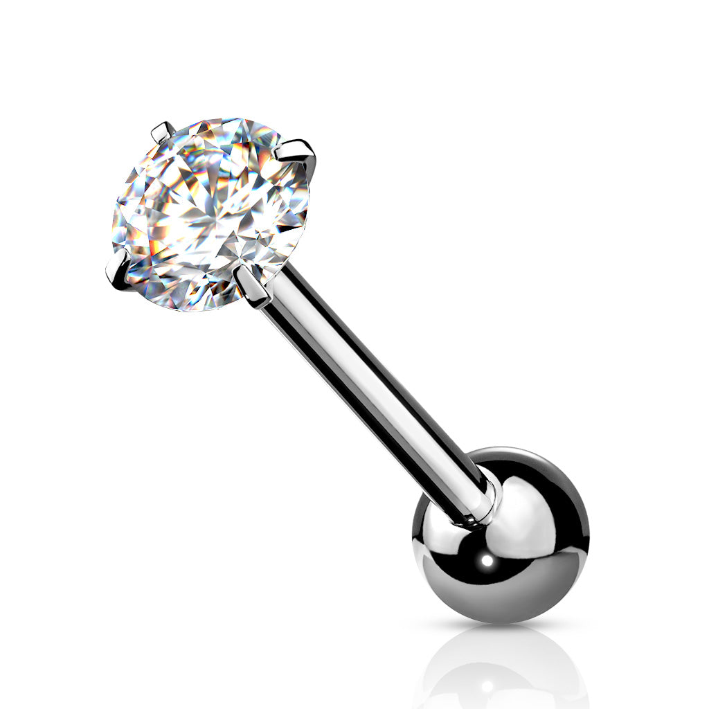 Prong Set Round CZ Tongue Barbell