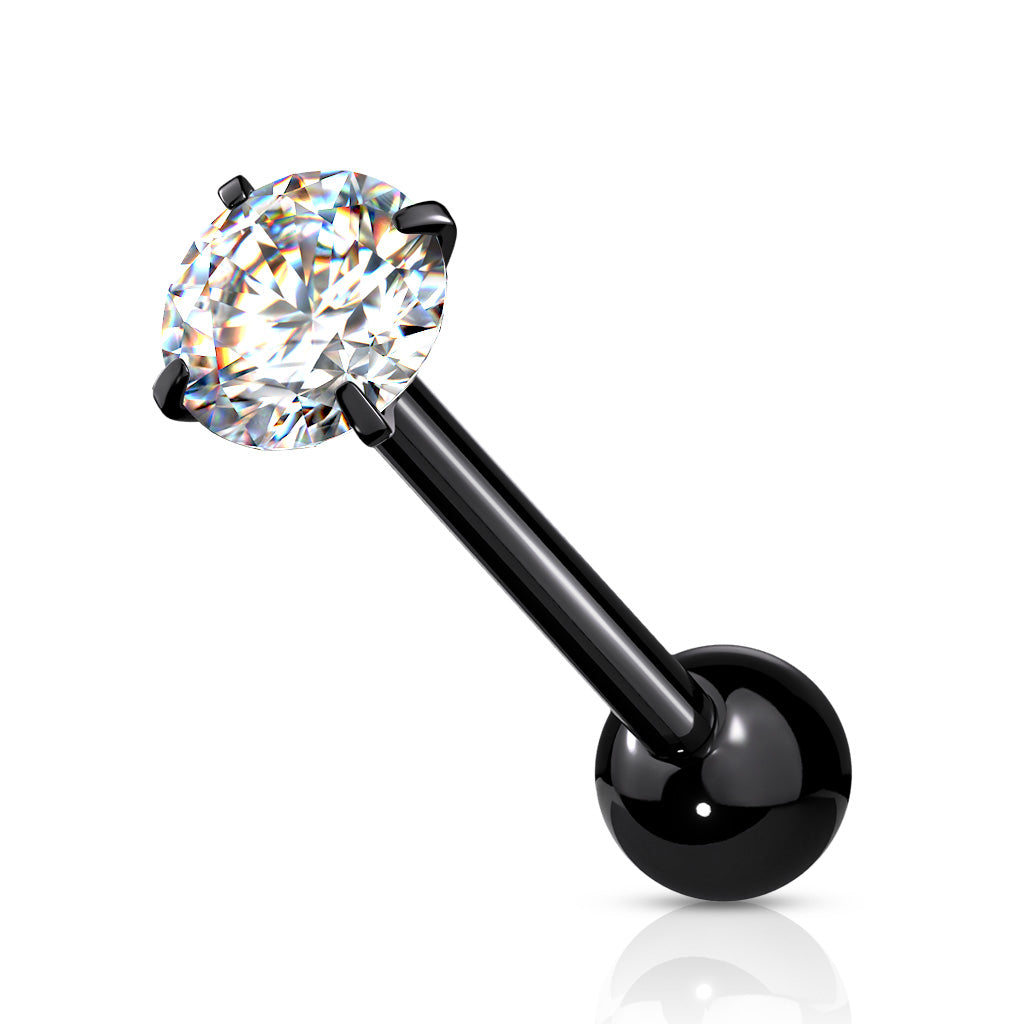 Prong Set Round CZ Tongue Barbell