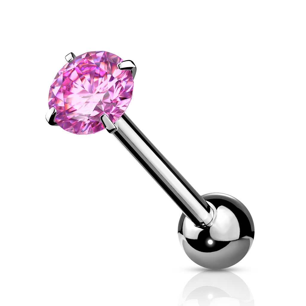 Prong Set Round CZ Tongue Barbell