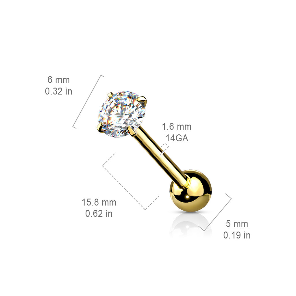 Prong Set Round CZ Tongue Barbell