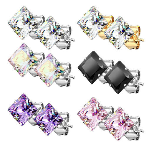 Prong Set Square CZ Surgical Steel Stud Earrings