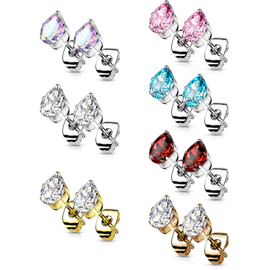 Pair of Earring studs with Teardrop CZ