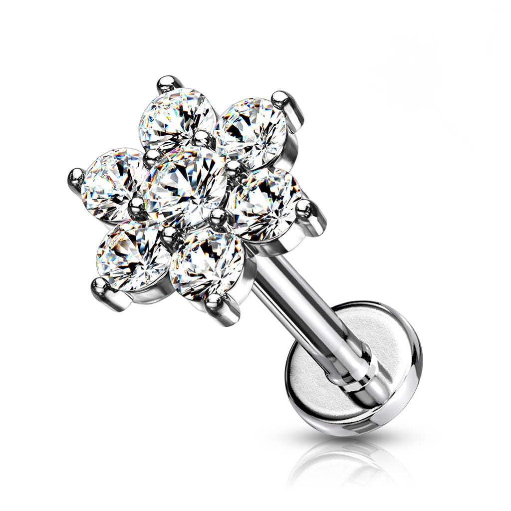 Paved Round CZ Flower Top on Internally Threaded