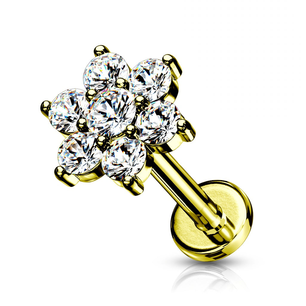 Paved Round CZ Flower Top on Internally Threaded