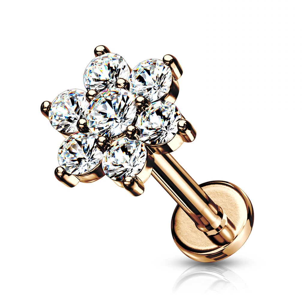 Paved Round CZ Flower Top on Internally Threaded