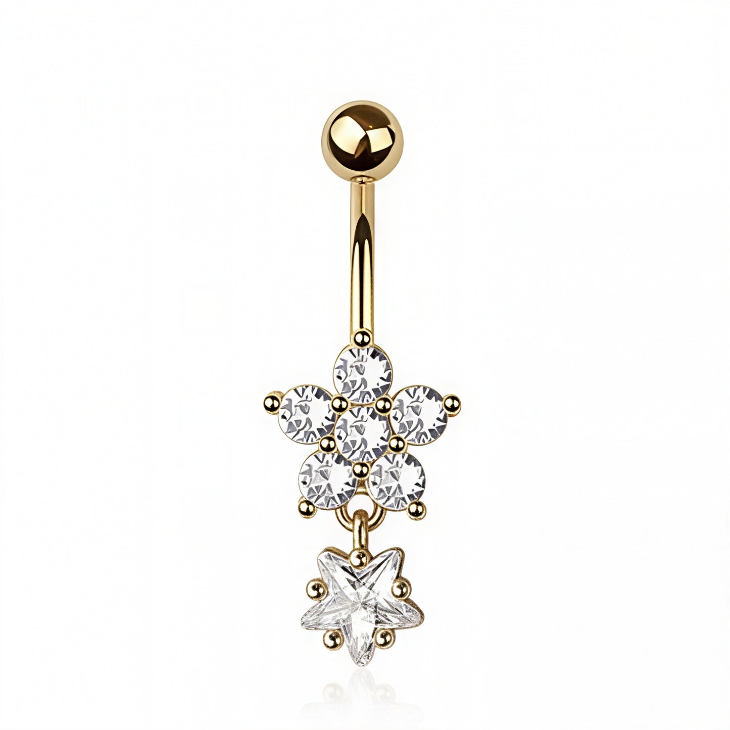 Flower Belly Bar – CZ 5 Petal Dangle