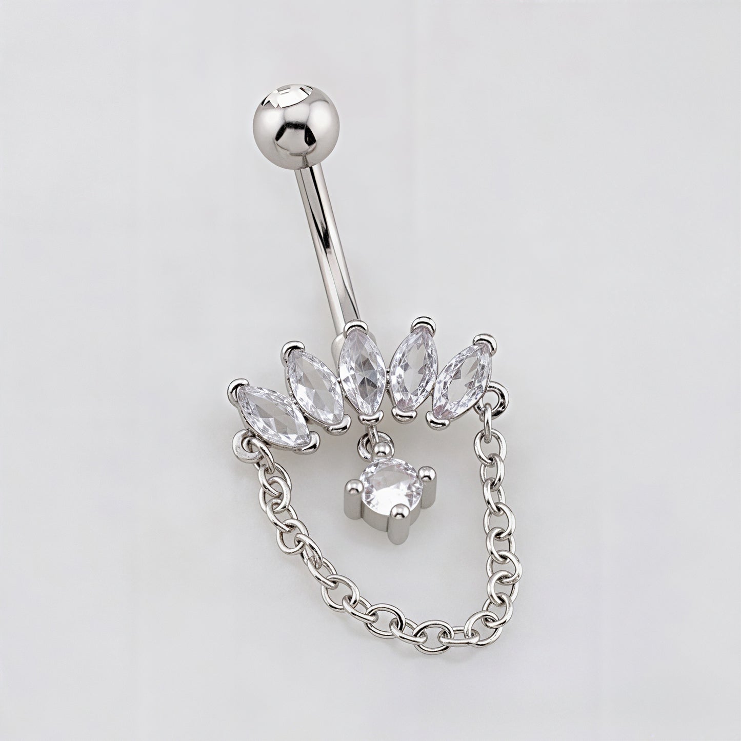 Marquise Fan Crescent Cascade CZ Rope Chain Belly Bar