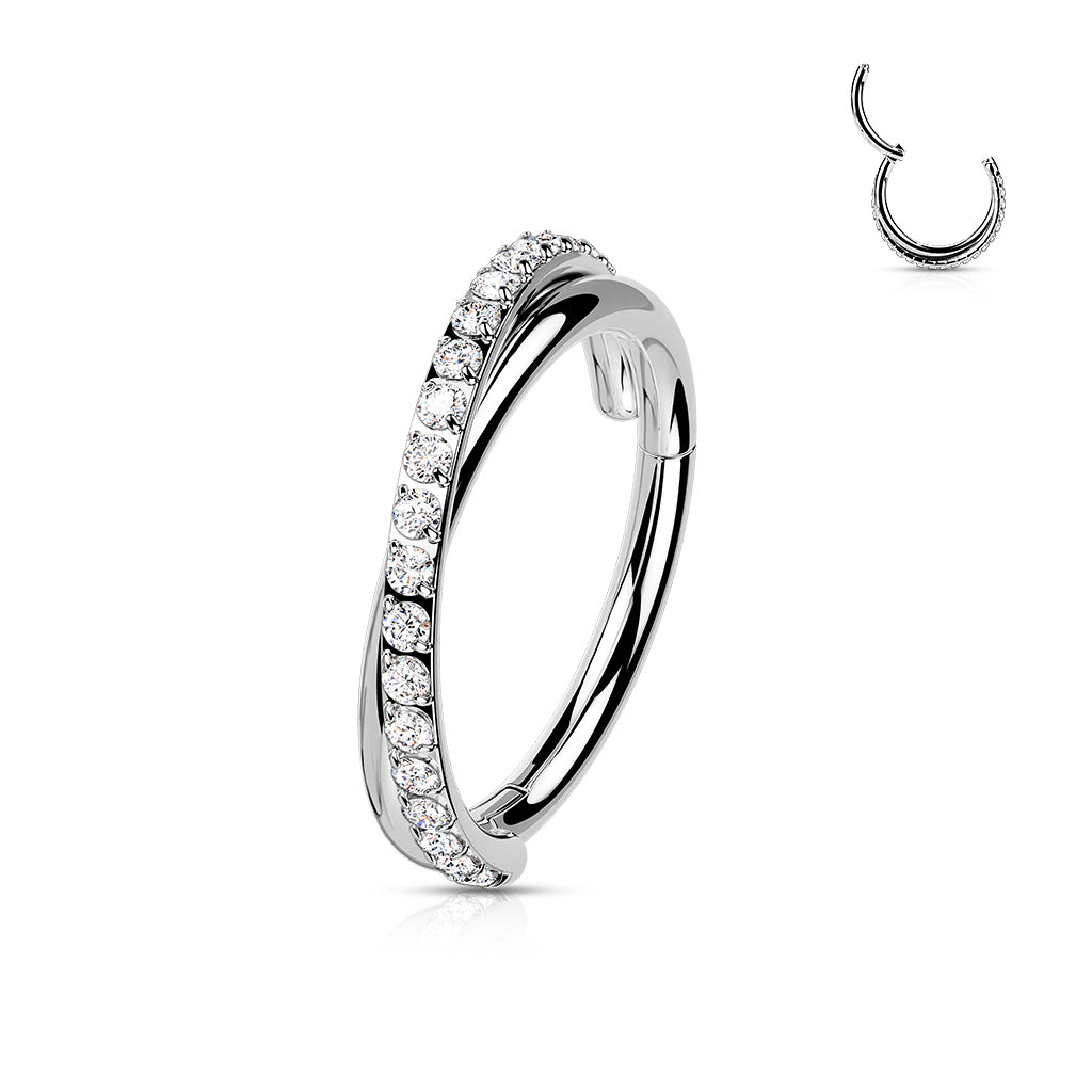 Helix Or Tragus Hinged Segment with Criss-Cross CZ Paved Lines