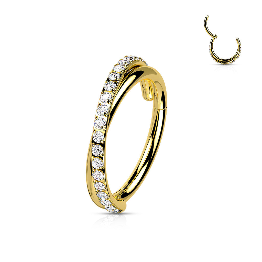 Helix Or Tragus Hinged Segment with Criss-Cross CZ Paved Lines