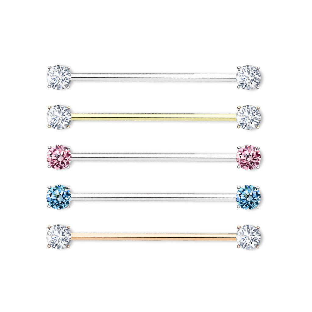 Round CZ Prong Set Industrial Barbell