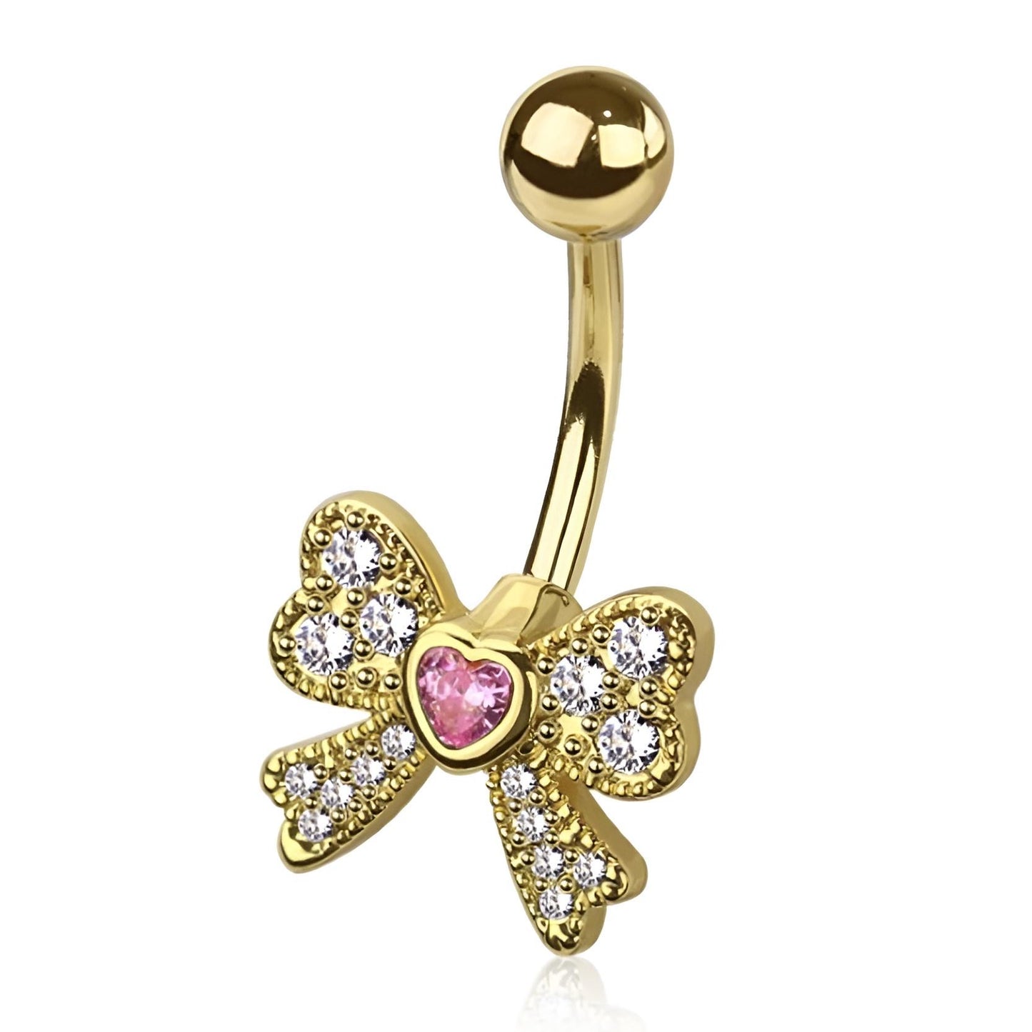 Cz Ribbon Belly Bar