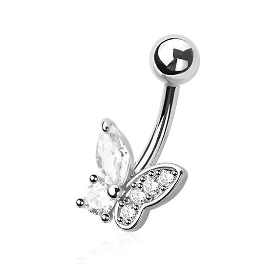 Cz Butterfly Belly Bar