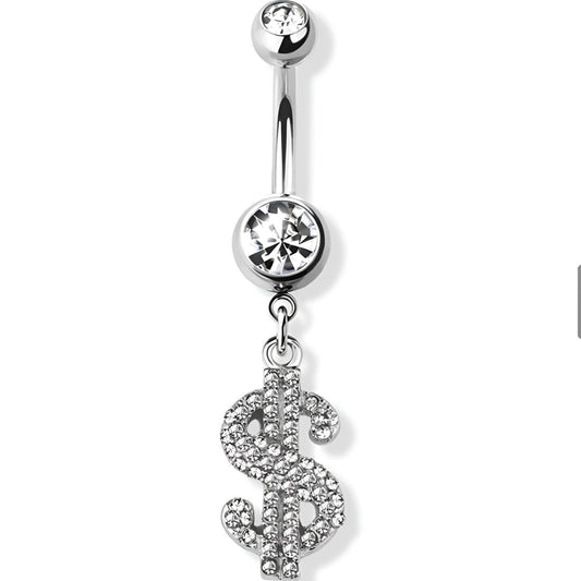 Gem Paved Dollar Sign Belly Bar