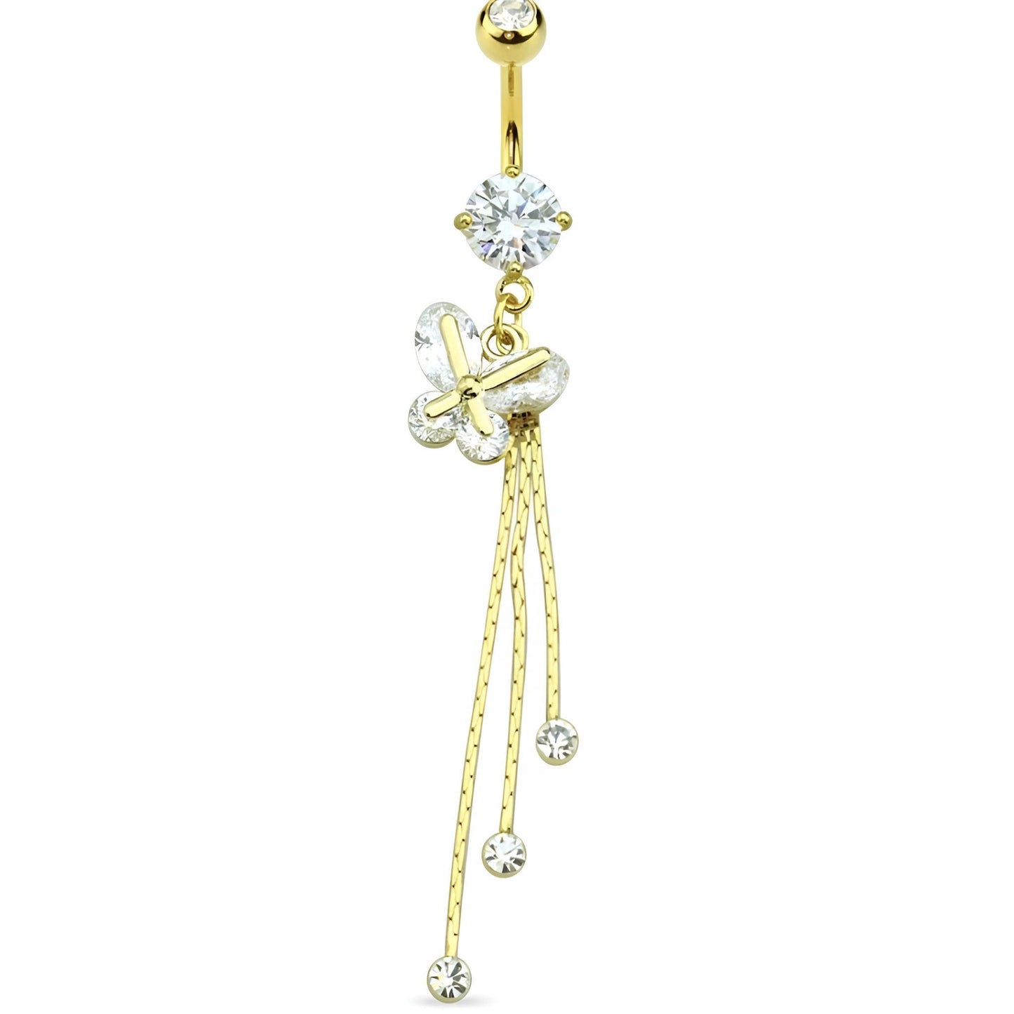 Cz Butterfly Triple Chain Belly Bar