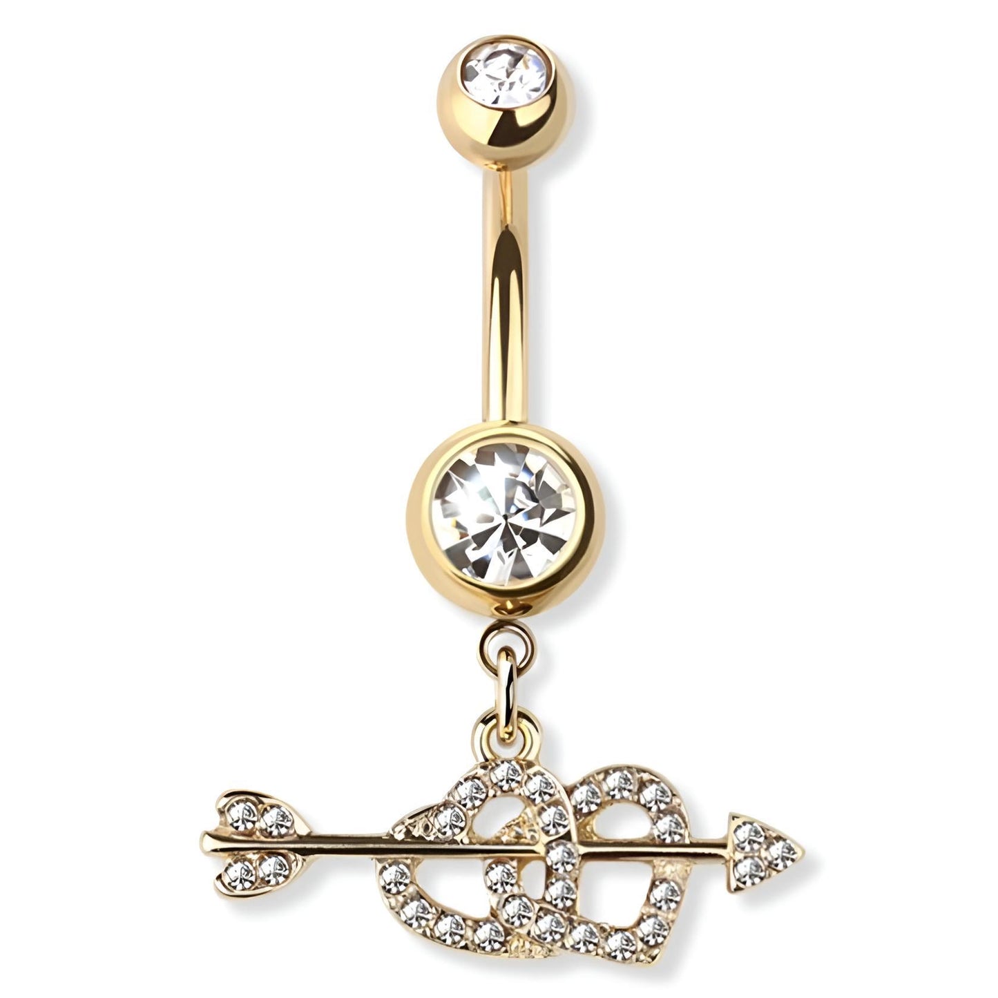 Double Heart Arrow Crossed Charm Belly Bar