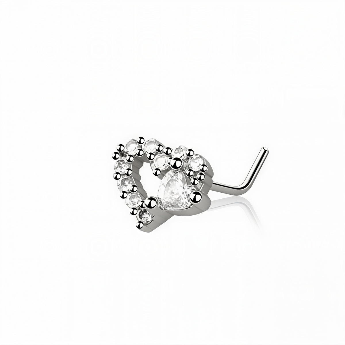Multi CZ Big & Small Heart L-Shape Nose Stud