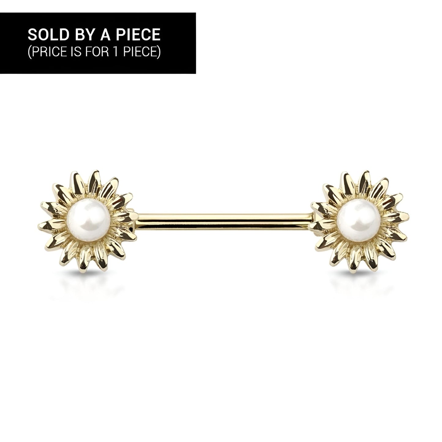 Pearl Sunflower Ends Nipple Barbell