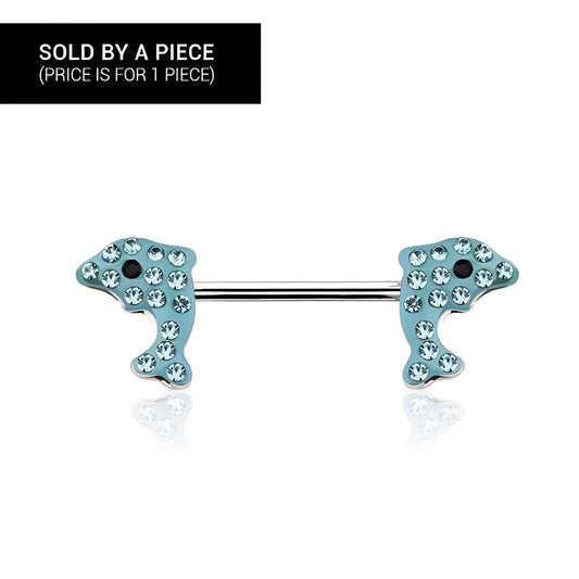 Gem Paved Dolphin Nipple Bar