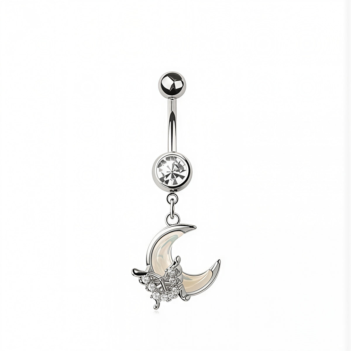Opal Moon Butterfly Dangle Belly Bar