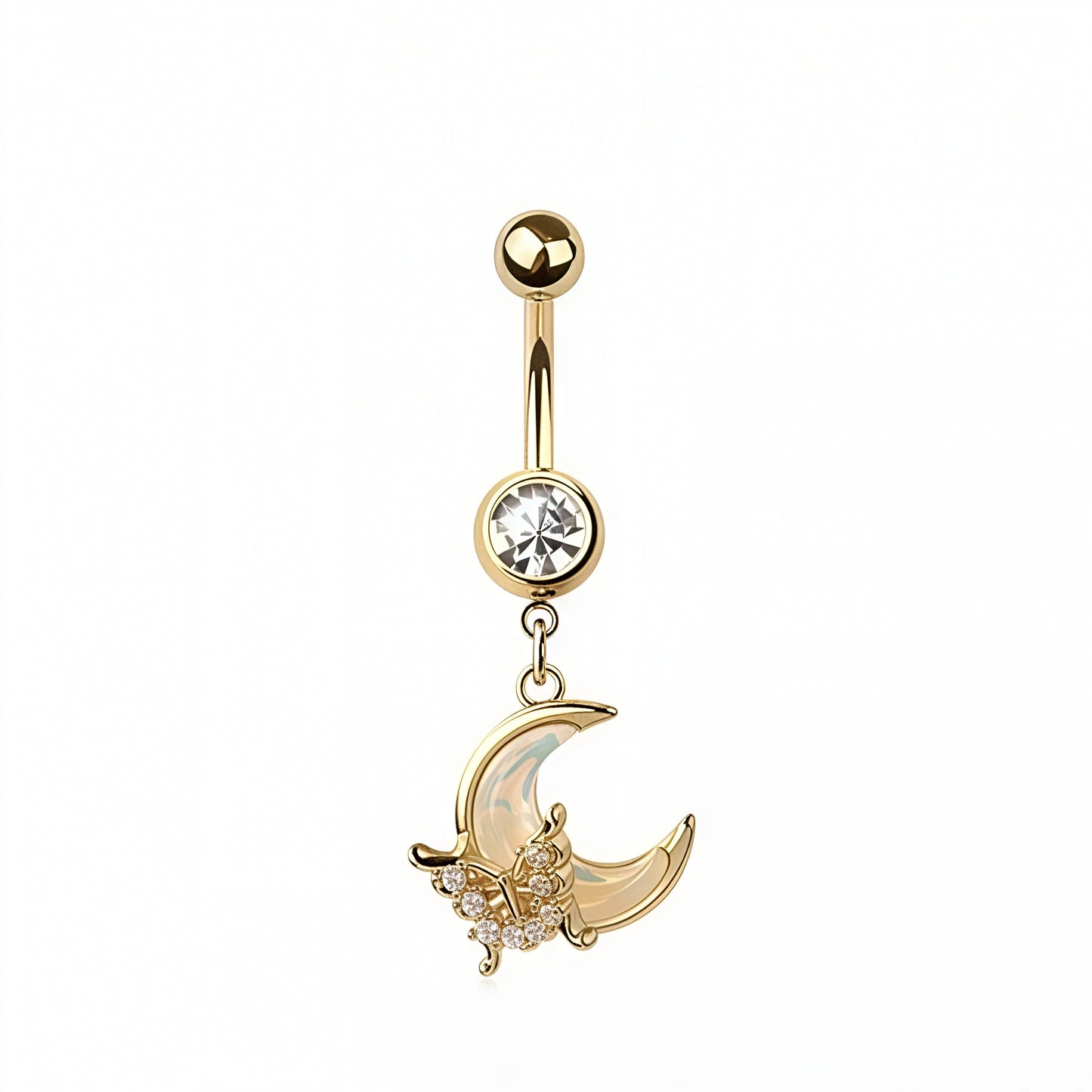 Opal Moon Butterfly Dangle Belly Bar