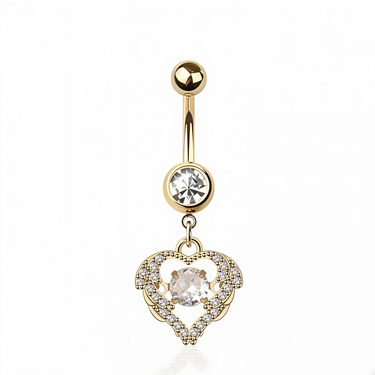 MULTI CZ HEART DANGLE BELLY BAR