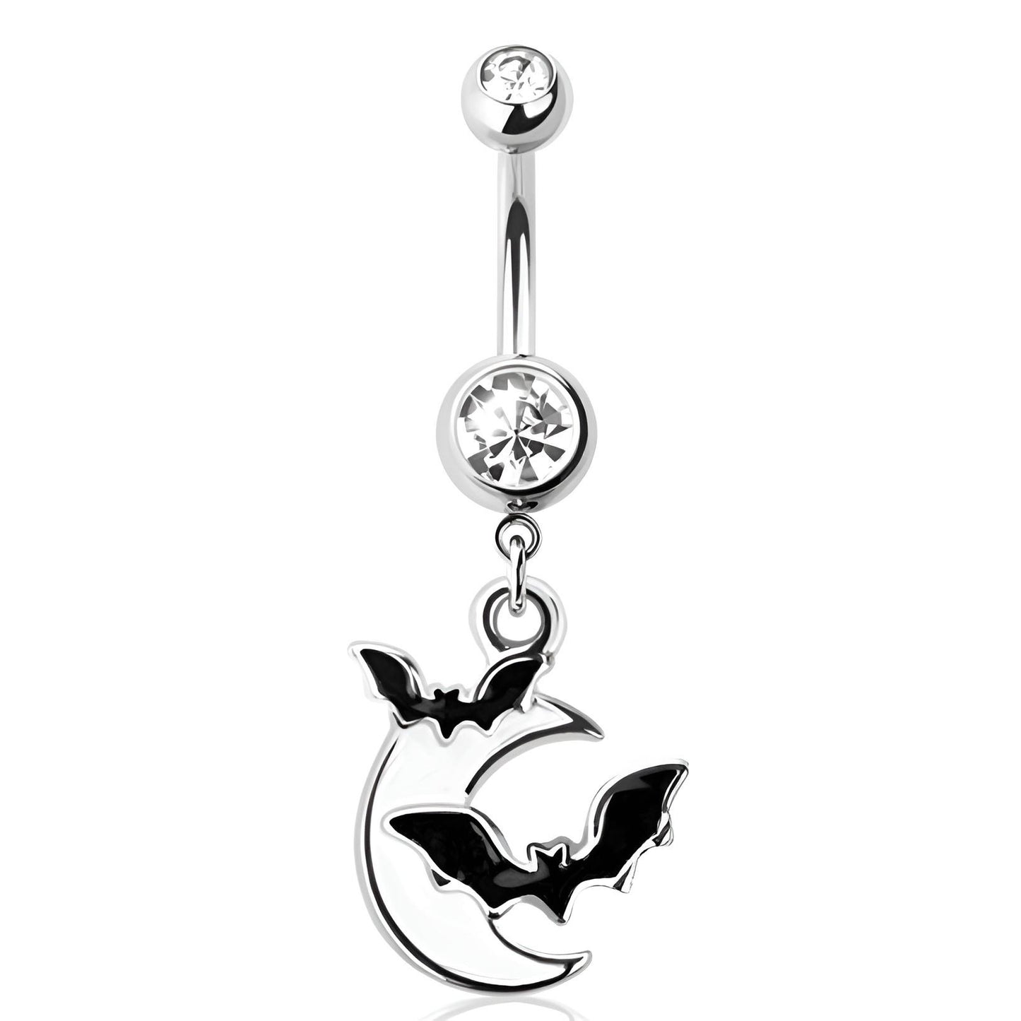 Bat Moon Cz Belly Bar