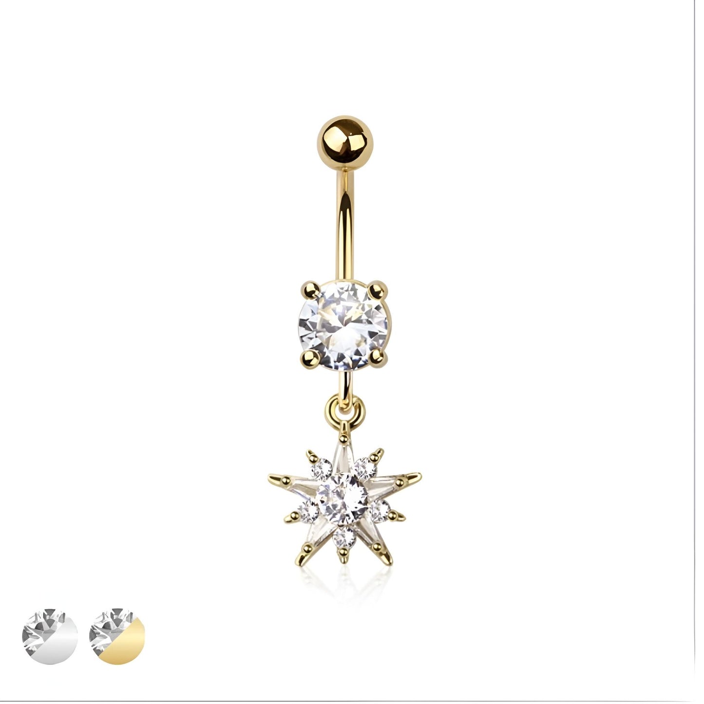 Multi Cz Star Sun Burst Belly Bar