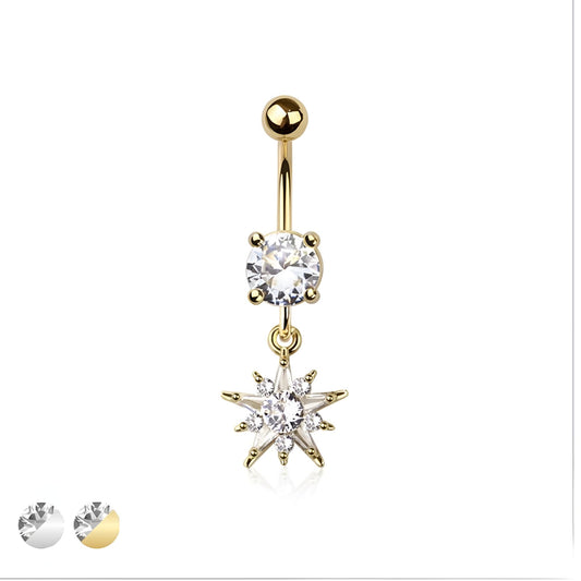 Multi Cz Star Sun Burst Belly Bar