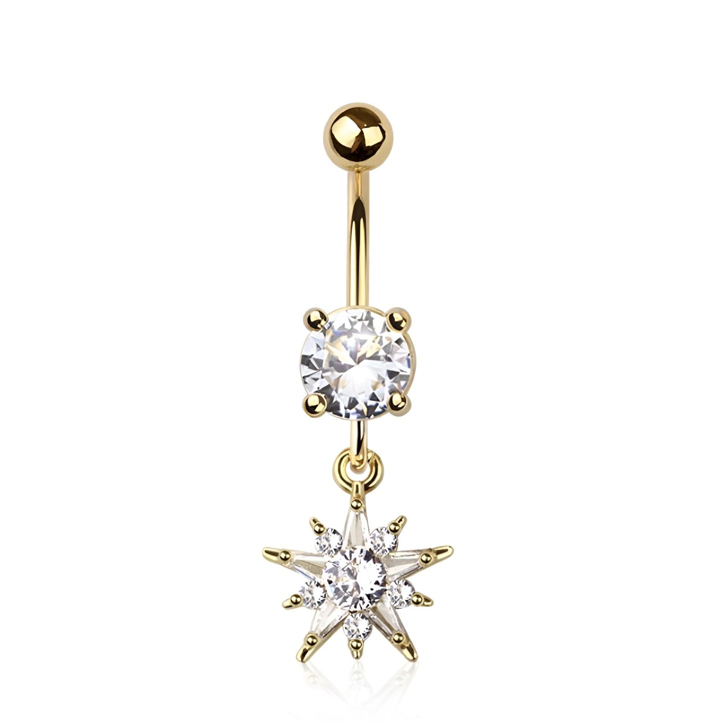 Multi Cz Star Sun Burst Belly Bar