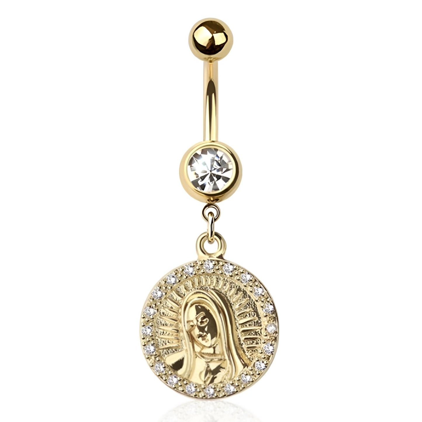 Lady Of Guadalupe Medallion Belly Bar