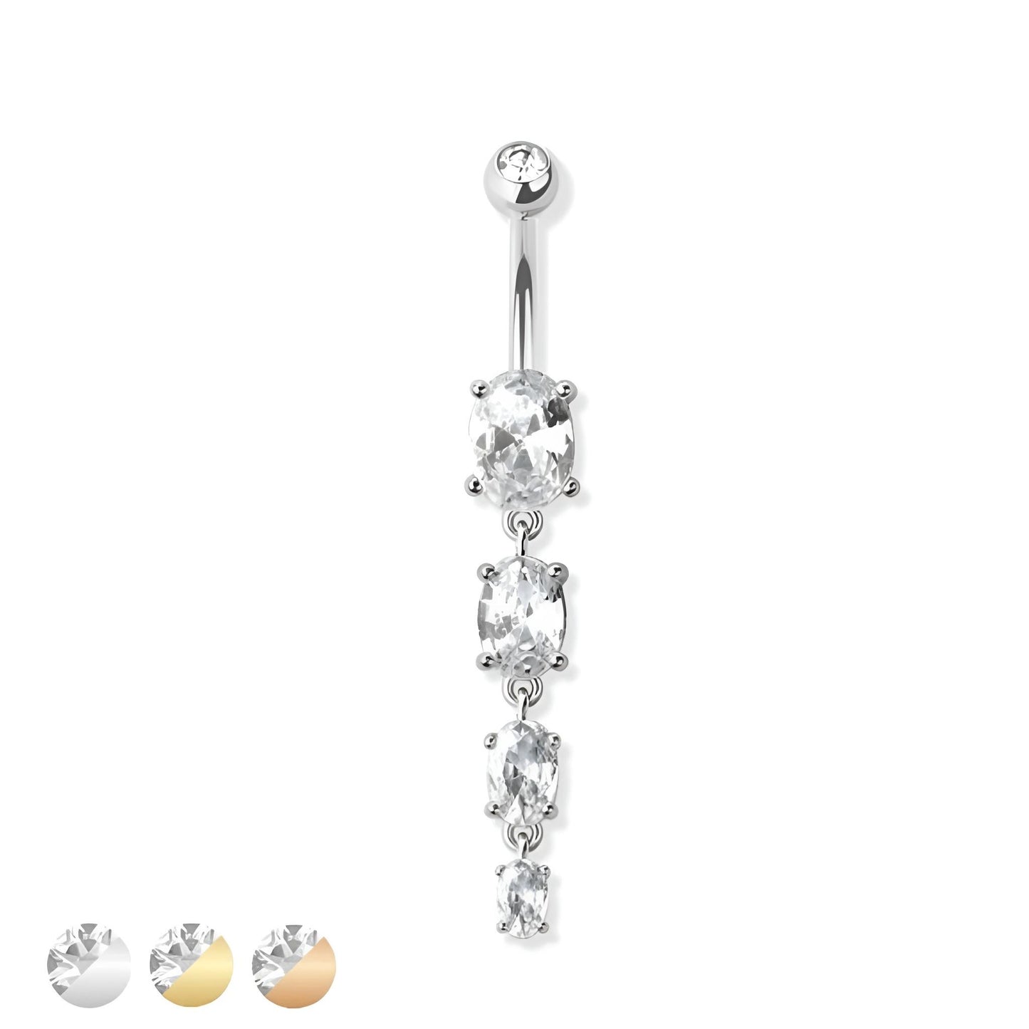 Prong Set Four Oval Gem Belly Bar