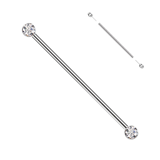 Implant Grade Titanium Threadless Industrial Bar With Bezel Set CZ Ends