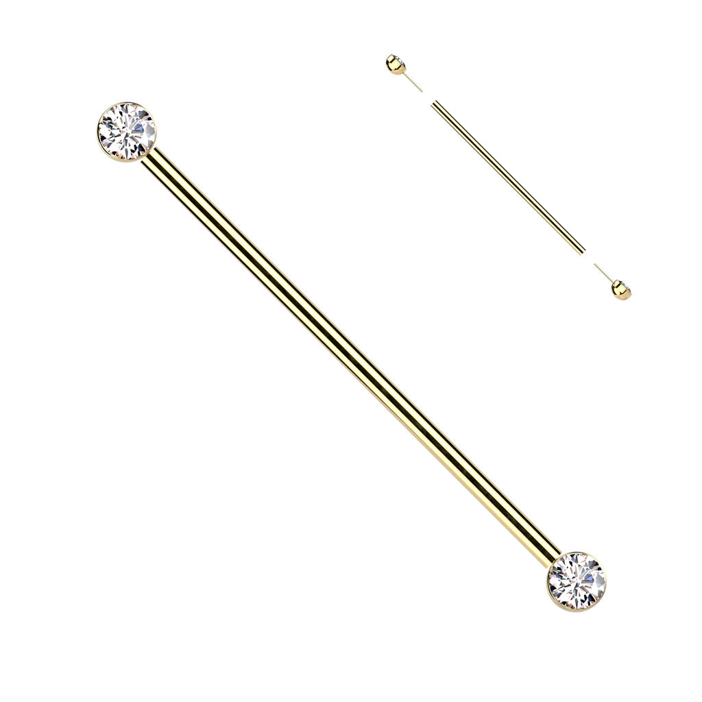 Implant Grade Titanium Threadless Industrial Bar With Bezel Set CZ Ends