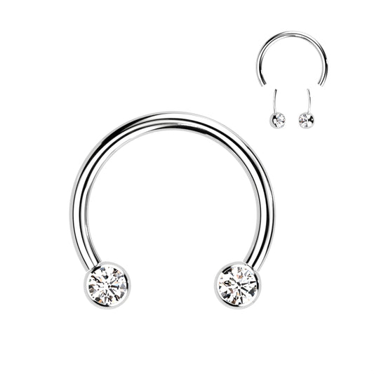 Implant Grade Titanium Threadless Horseshoe With Forward Facing Bezel Set CZ Ends