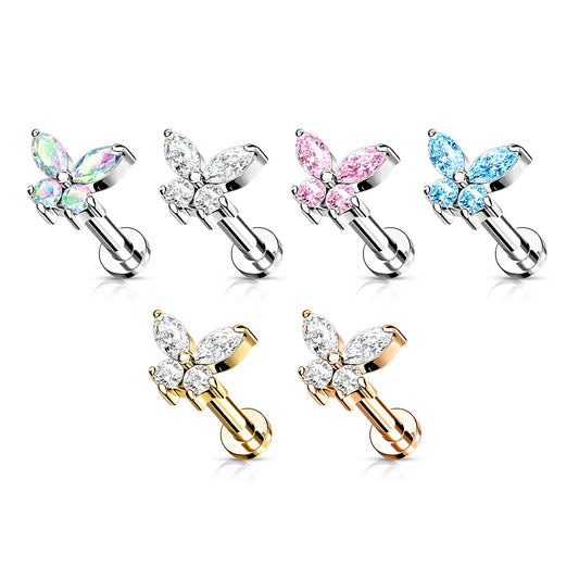 CZ Butterfly Top on Internally Threaded