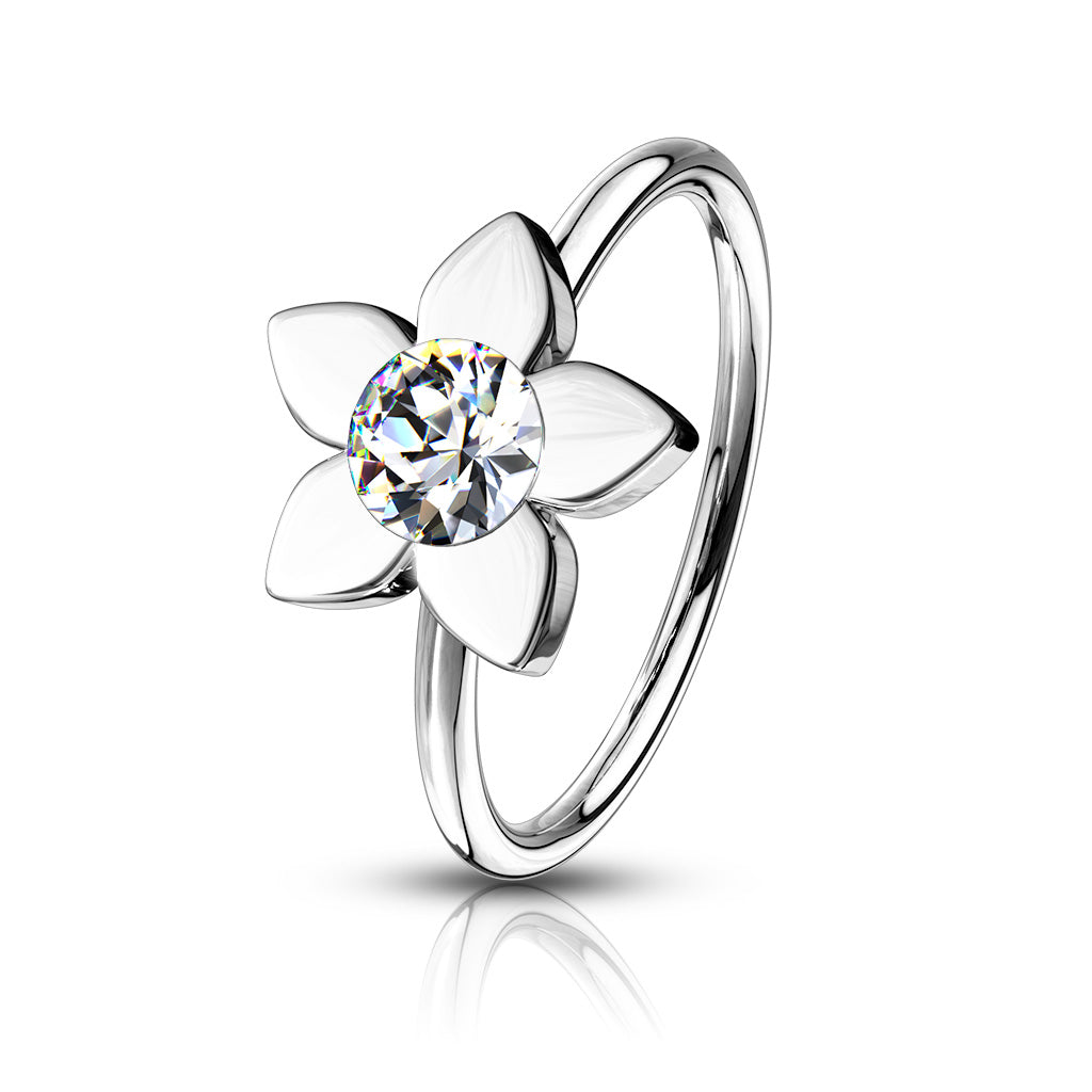 Clear Jeweled Flower 316L Surgical Steel Nose Rings