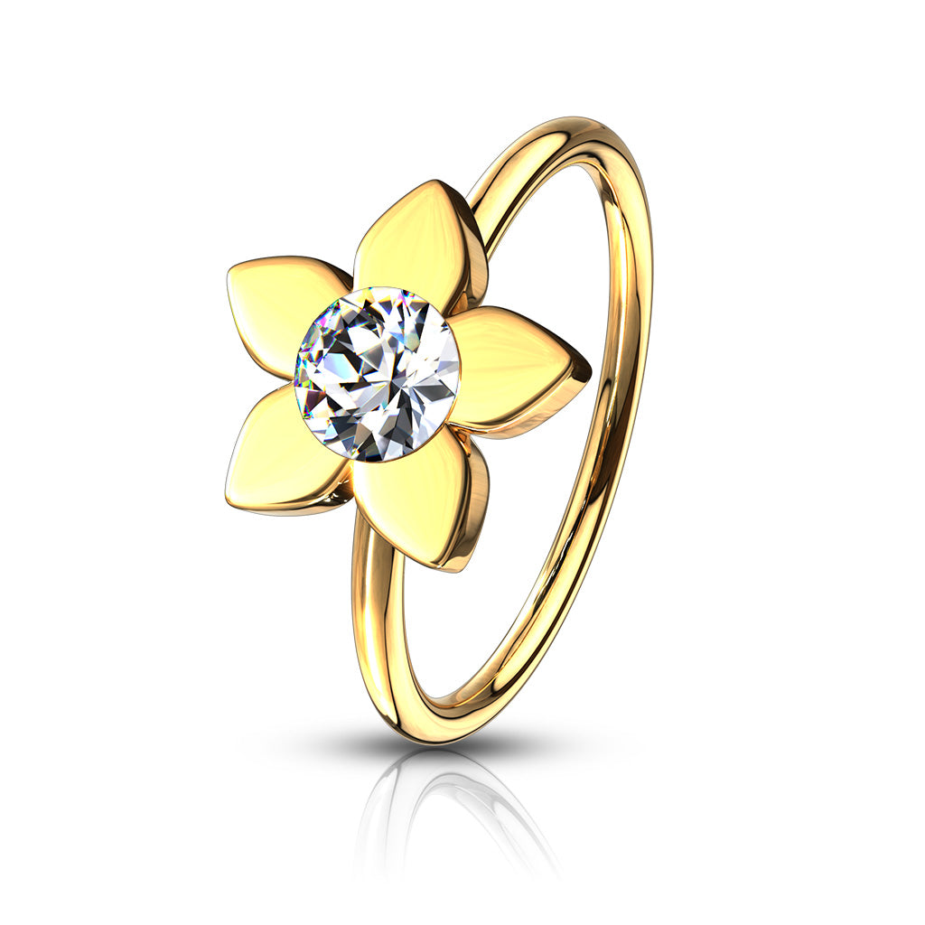 Clear Jeweled Flower 316L Surgical Steel Nose Rings