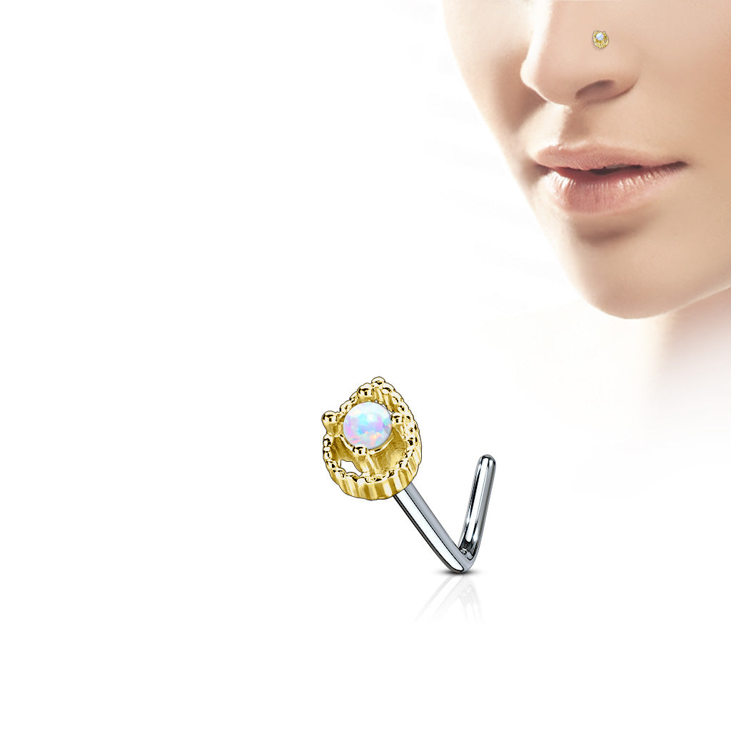 Tear Drop Prong set Opal Centre Nose Stud