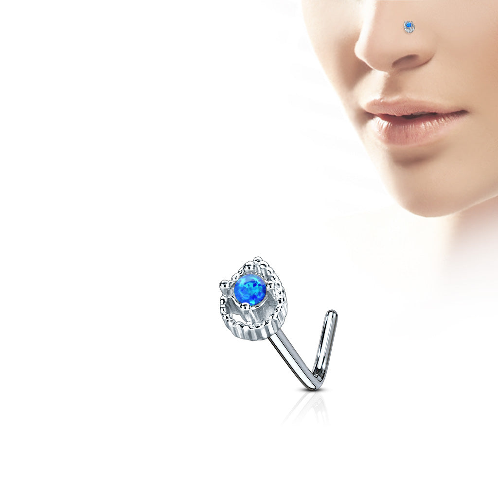 Tear Drop Prong set Opal Centre Nose Stud