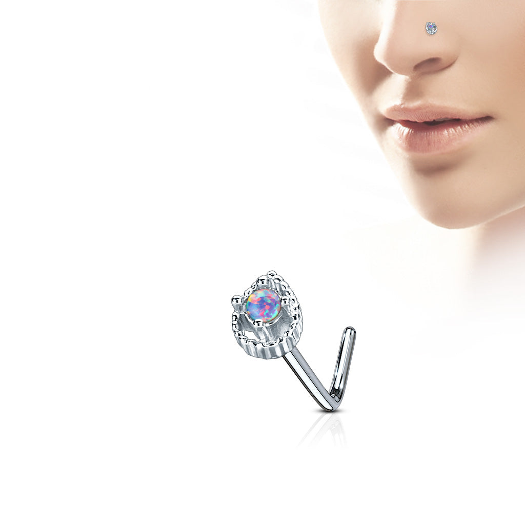 Tear Drop Prong set Opal Centre Nose Stud