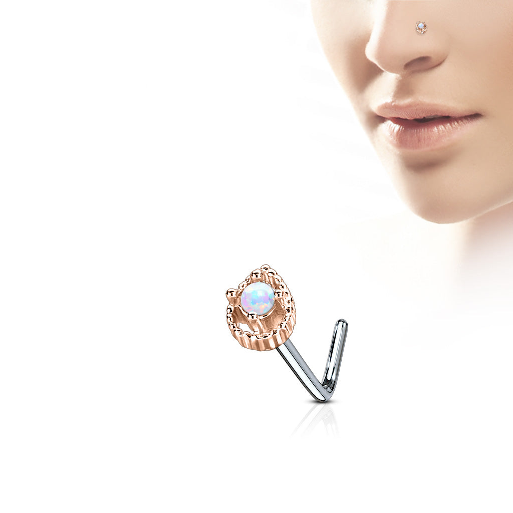 Tear Drop Prong set Opal Centre Nose Stud