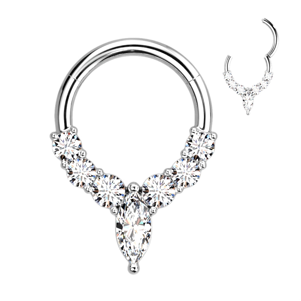 Front Facing Single Lined CZ and Marquise Center CZ Hinged Hoop