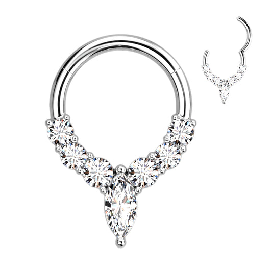 Front Facing Single Lined CZ and Marquise Center CZ Hinged Hoop