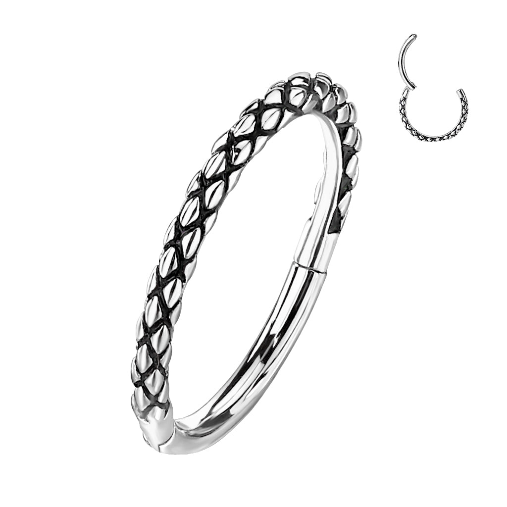 Oxidized Lizard Skin Hinged Hoop