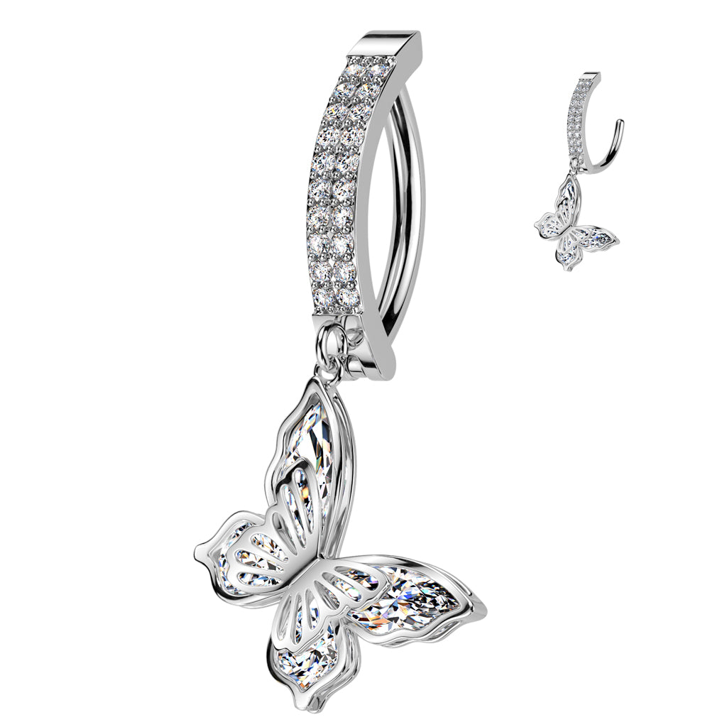 Belly Bar With CZ Butterfly Dangle Clicker